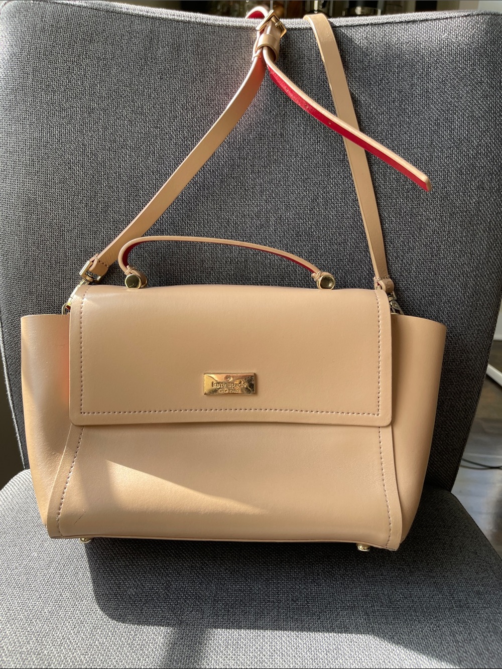 kate spade Arbour Hill Charline Beige satchel Shoulder Bag with Red-Trim